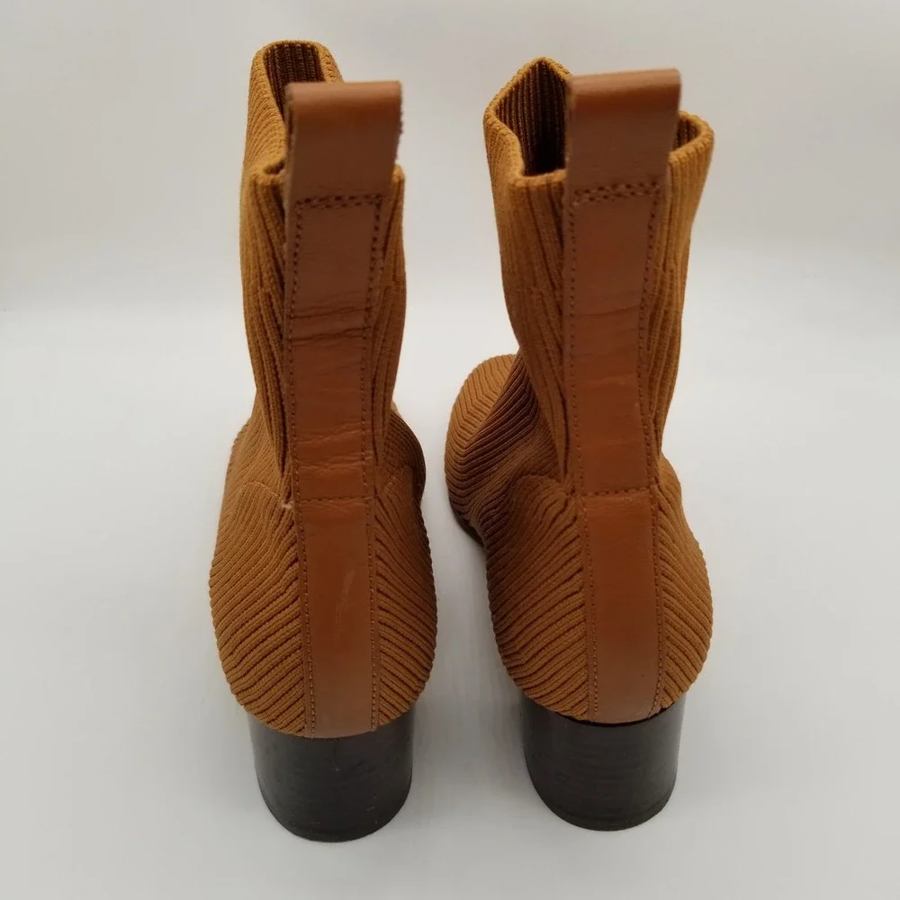 Everlane Glove Boot ReKnit Toffee Brown Rib Knit Block Heel Ankle Boots Women 10